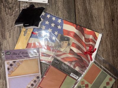 Variety Craft & Scrapbooking Lot: Paper, Album, Confetti, Flag Decor, Mini Mementos