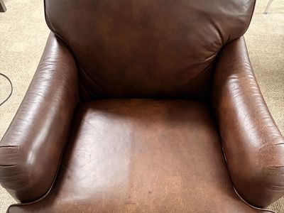 Used Leather Armchair & Ottoman Set