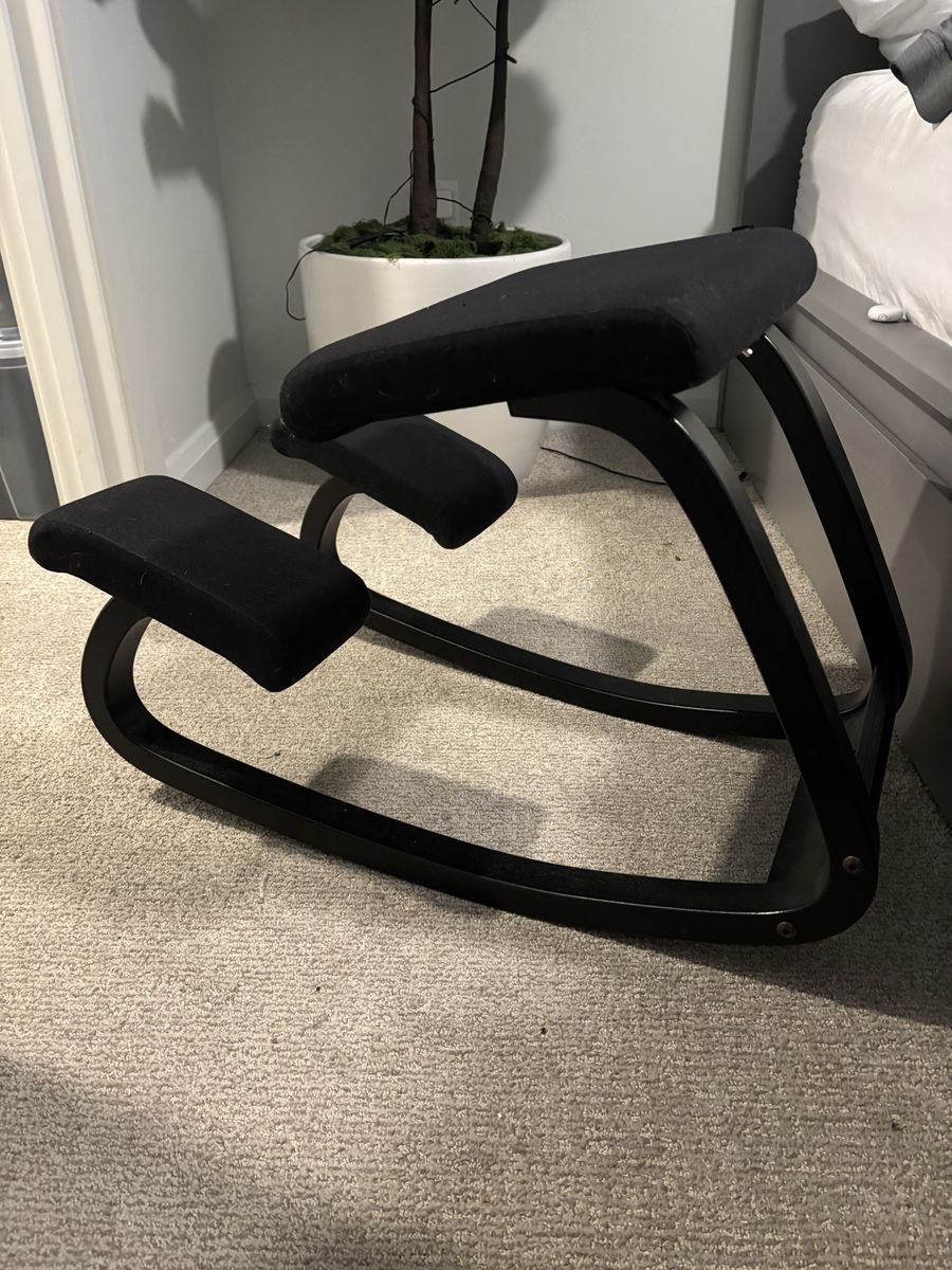Varier Variable Kneeling Chair - Ergonomic Black Wood & Fabric Office Home Desk Chair