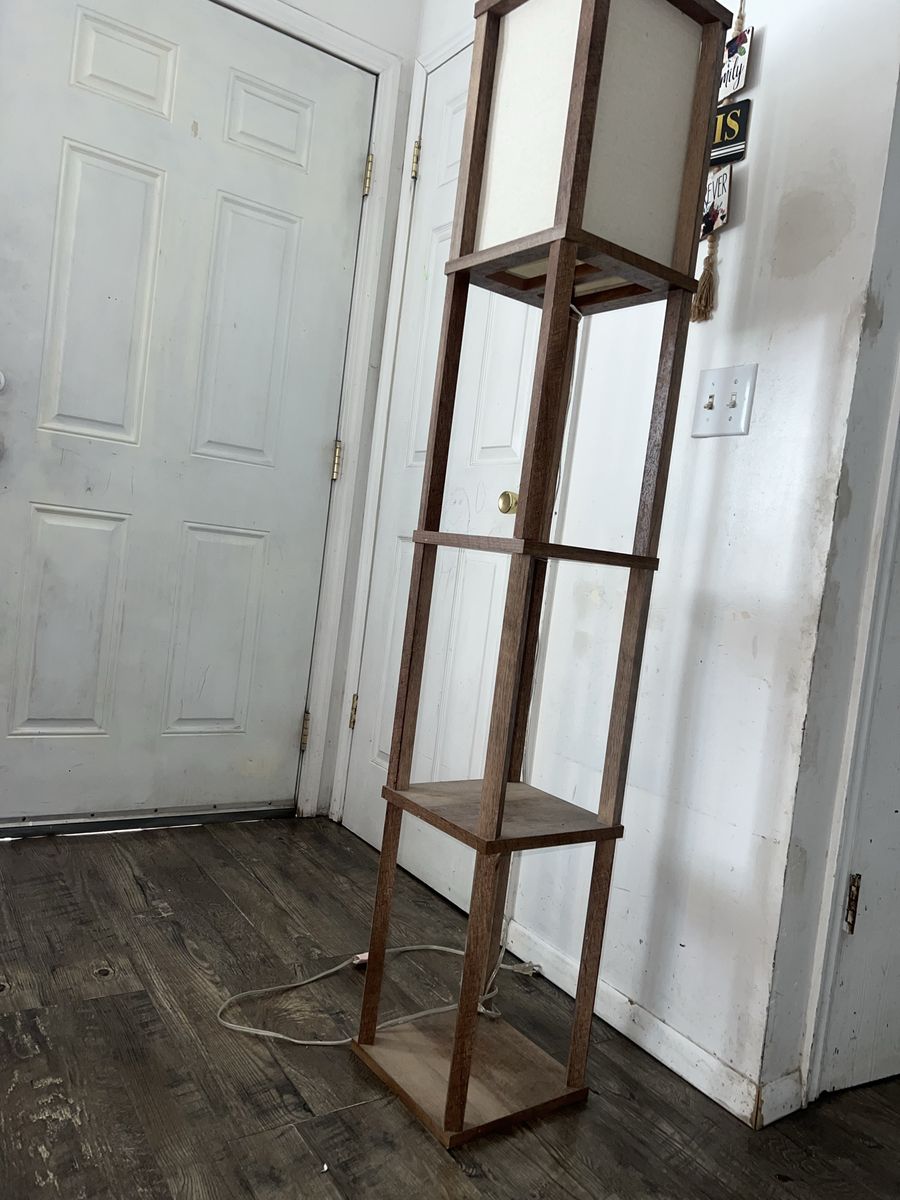 Wooden Shelf Floor Lamp - Modern Tall Lighting with Storage Shelves