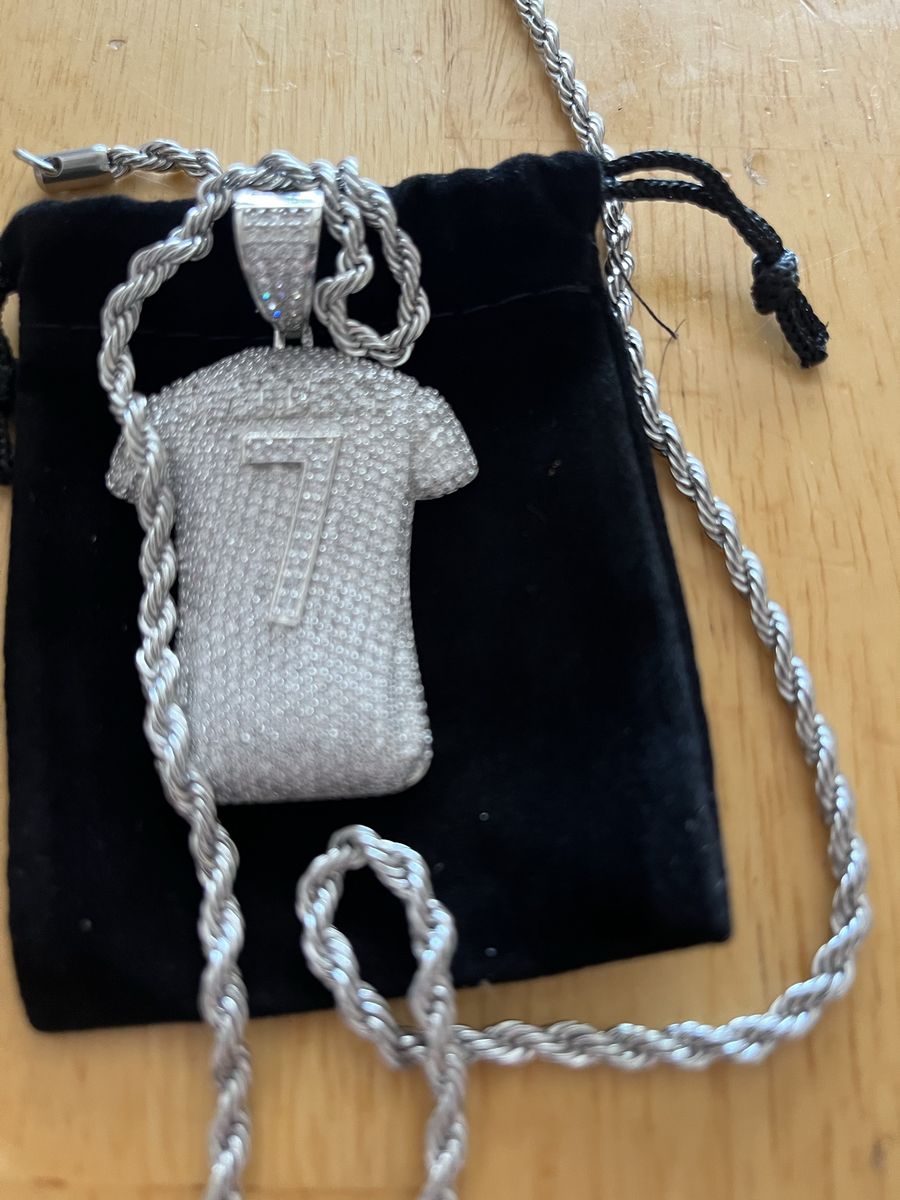 Iced Out Jersey Number 7 Pendant with Rope Chain and Pouch