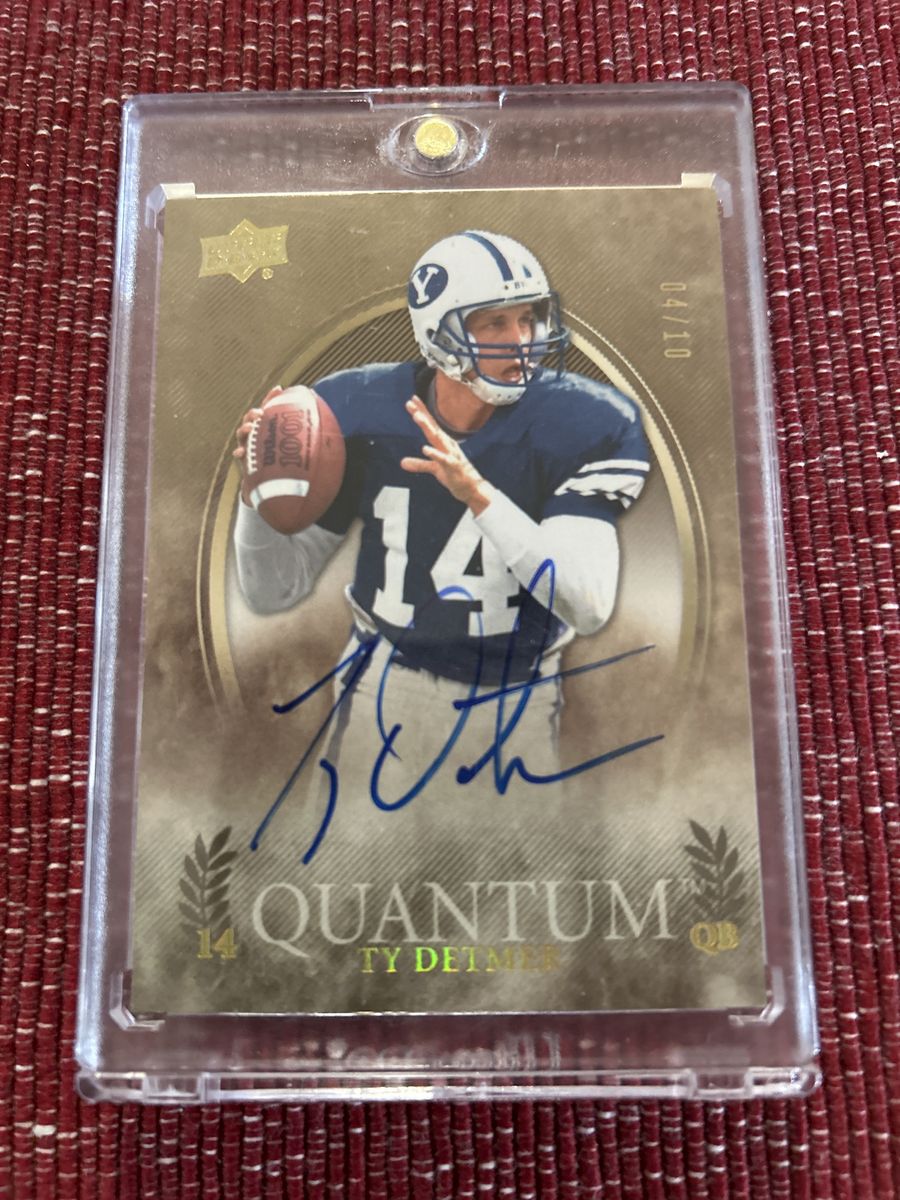 2013 BYU Cougars Brigham Young University Quantum Ty Detmer Autographed Football Card 04/10 Certificate of Authenticity