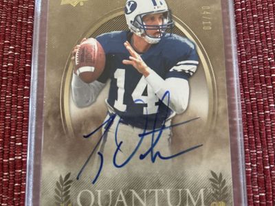 2013 BYU Cougars Brigham Young University Quantum Ty Detmer Autographed Football Card 04/10 Certificate of Authenticity