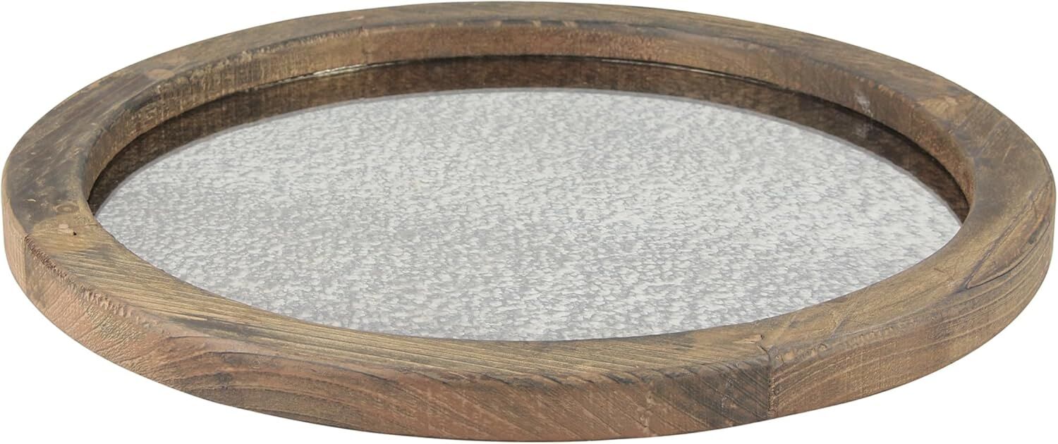 14" Stonebriar Round Natural Wood Serving Tray with Antique Mirror