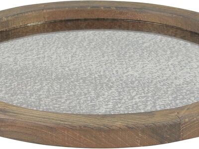 14" Stonebriar Round Natural Wood Serving Tray with Antique Mirror