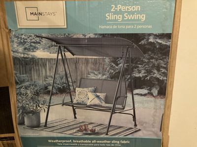 Mainstays Albany Lane 2 Seat Steel Canopy Porch Swing Black New