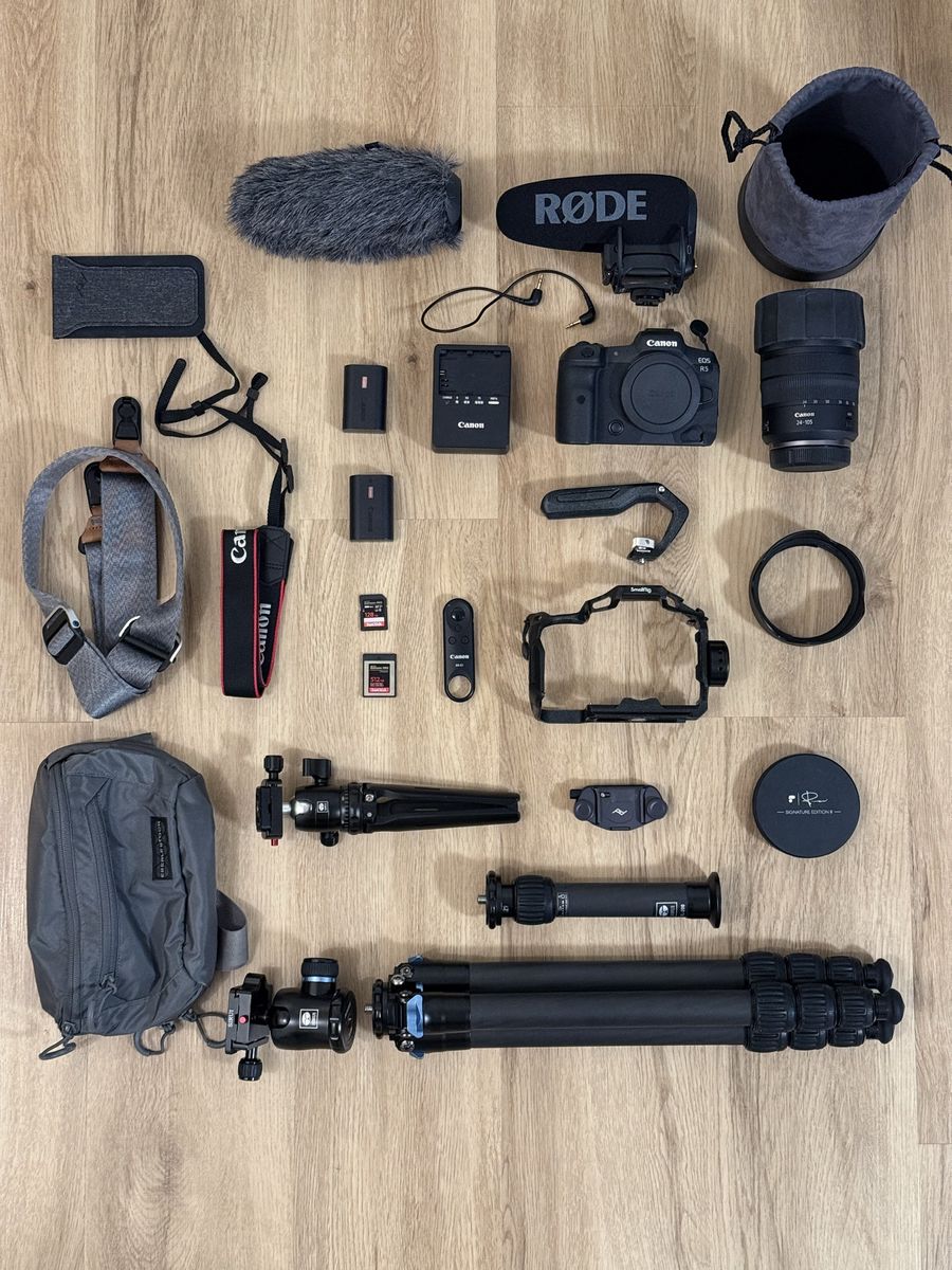 Canon EOS R5 Mirrorless Camera Kit with RF 24-105mm F4 L IS USM Lens, Rode Mic, Tripods & Accessories