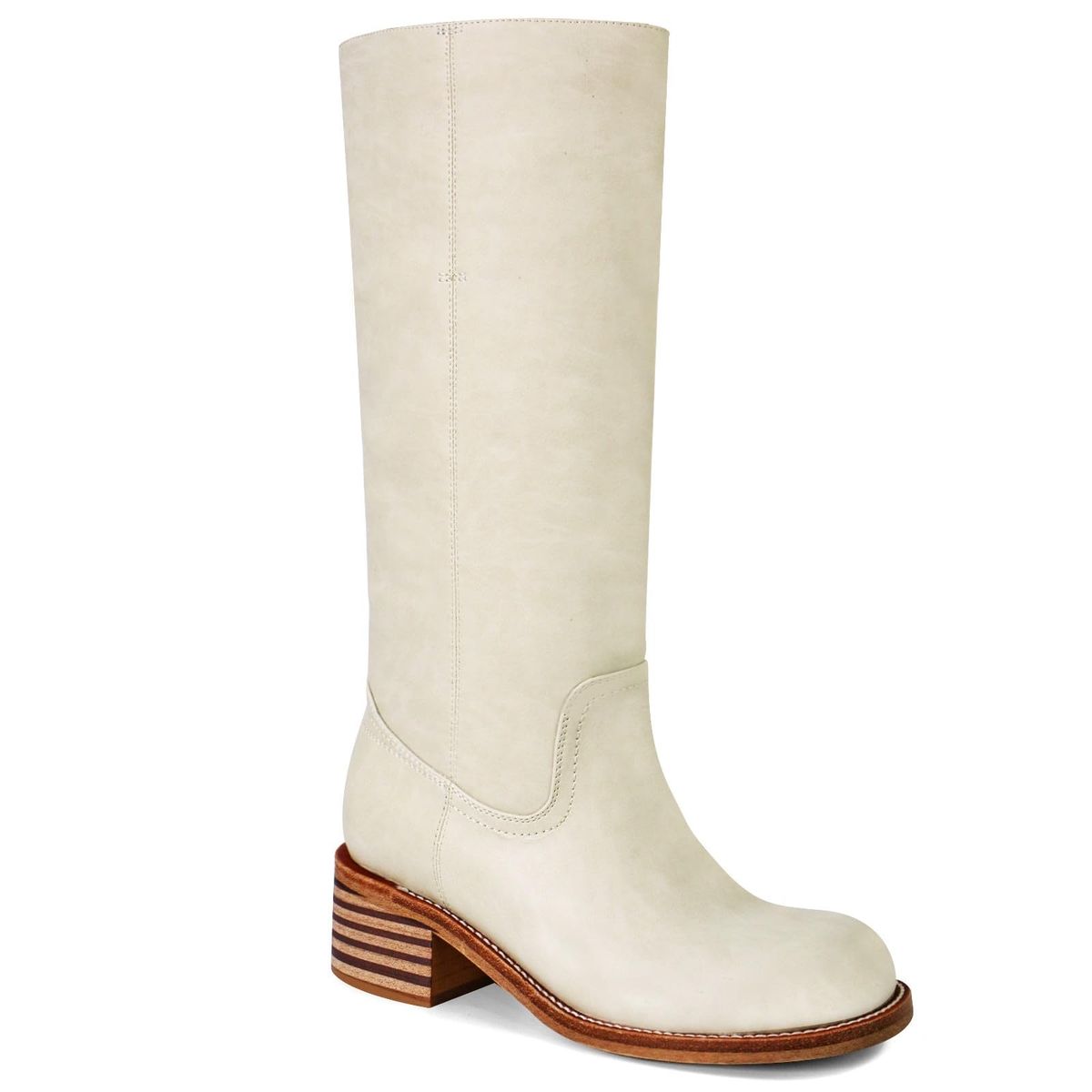 UBWDU Beige Women's Knee High Boots Casual Chunky Block Heel Long Boots for Women Comfortable Square Toe Boots Size 7.5