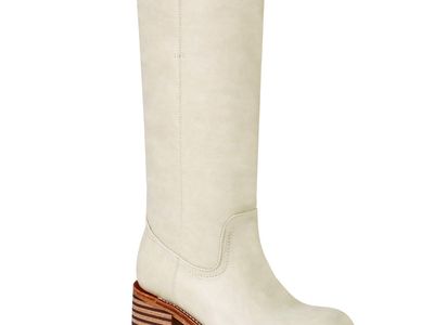 UBWDU Beige Women's Knee High Boots Casual Chunky Block Heel Long Boots for Women Comfortable Square Toe Boots Size 7.5