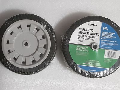New 8-inch x 1.75-inch Universal Lawn Mower Two Replacement Wheels with 1/2-inch Diameter Nylon Offset Hub and Adapters