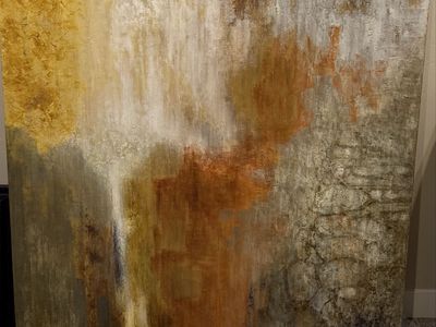 Large Abstract and Landscape Canvas Wall Art Set - Earth Tones and Gold Leaf