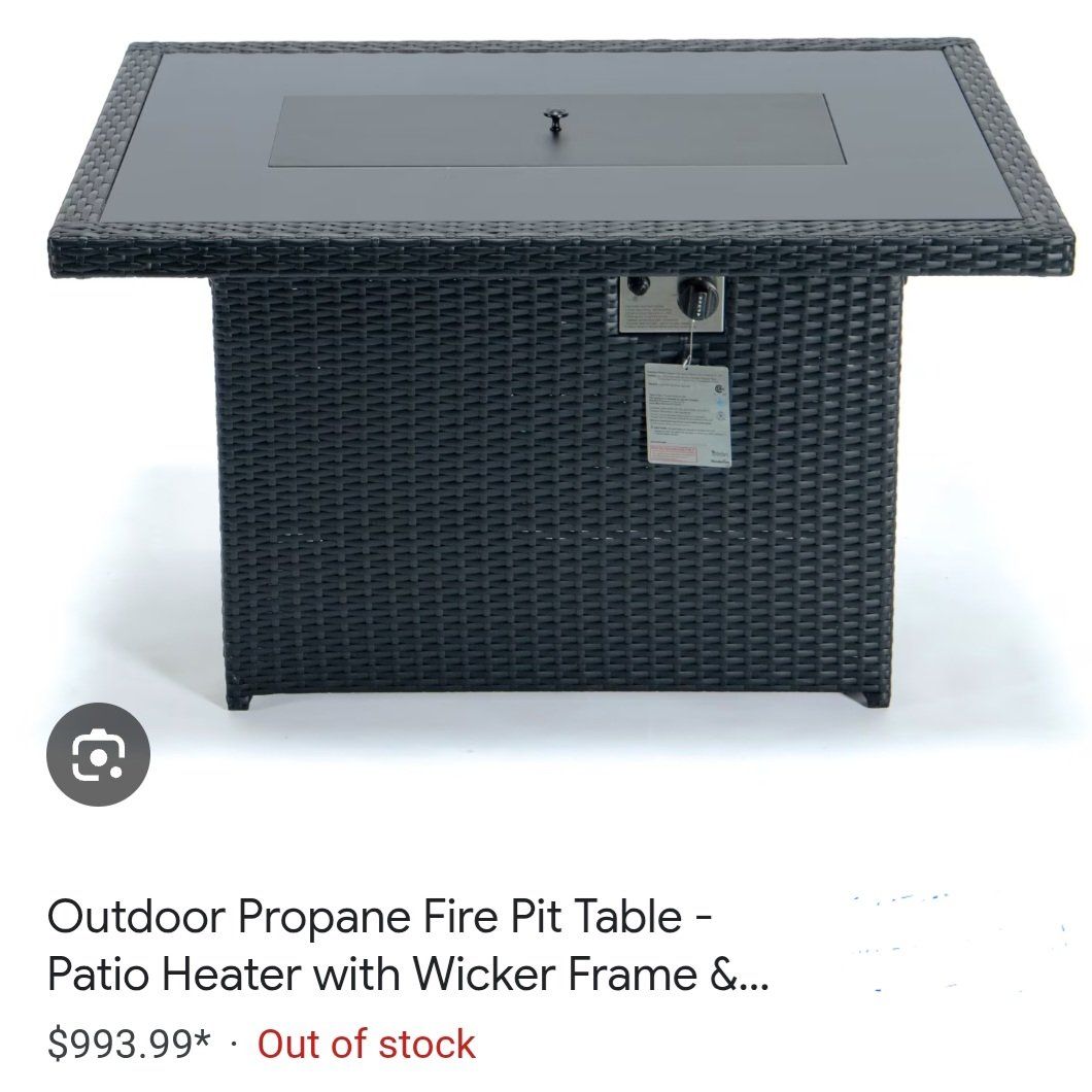 Wicker Outdoor Propane Fire Pit Table - Patio Heater with Adjustable Flame, 55000 BTU Brand New