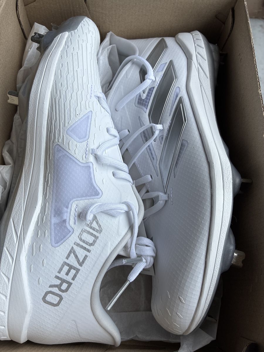 Adidas Adizero White Cleats - Brand New in Box with Silver Accents