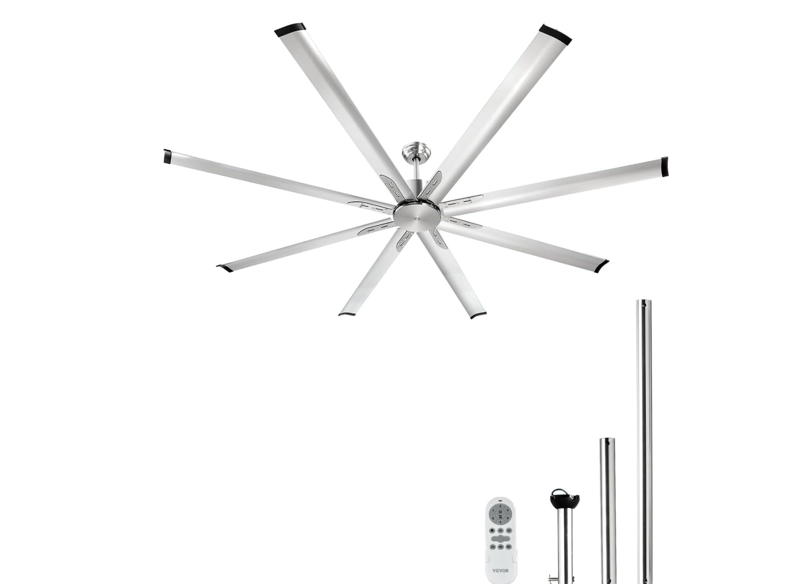 New in box. 84 In Ceiling Fan without Light, 6-Speed Remote Control, Aluminum 8-Blade, Reversible