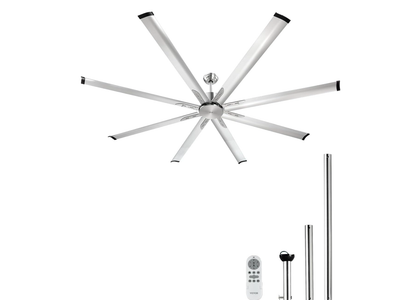 New in box. 84 In Ceiling Fan without Light, 6-Speed Remote Control, Aluminum 8-Blade, Reversible