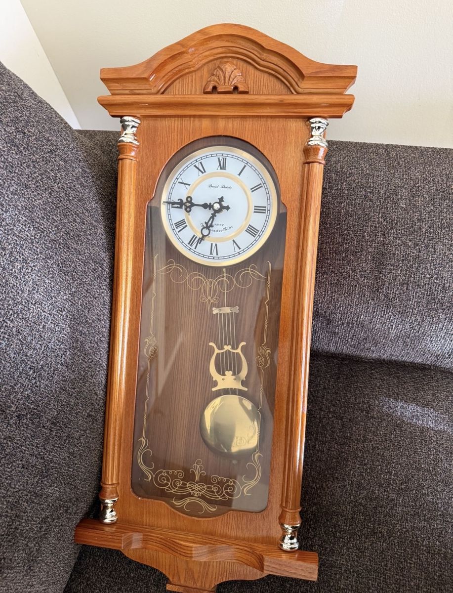 Daniel Dakota Quartz Westminster Chime Wall Clock with Pendulum - Wood Finish