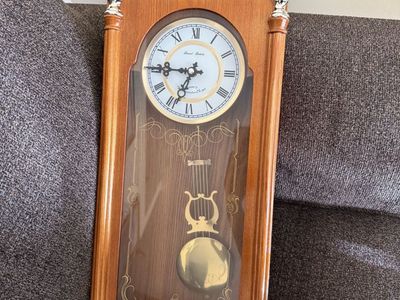 Daniel Dakota Quartz Westminster Chime Wall Clock with Pendulum - Wood Finish