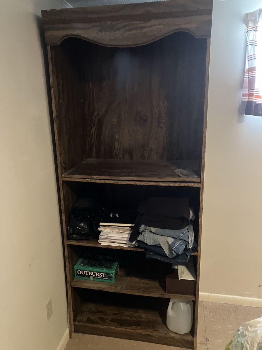 Wooden Bookcase with Scalloped Top - Dark Brown Finish, Multi-Shelf Storage