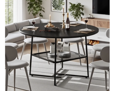 New in box, 51 Round Dining Table ,Black Wooden Dining Room Table With Storage Shelf