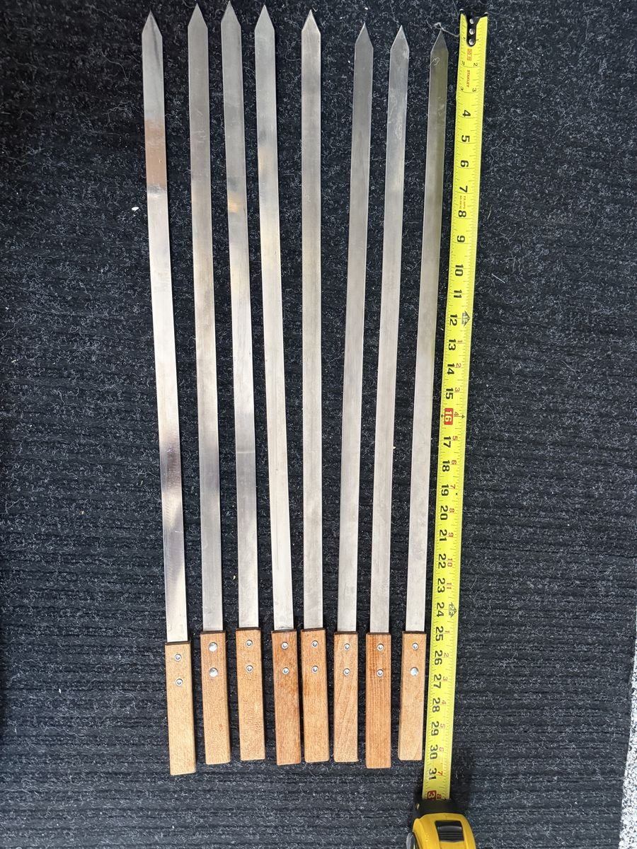 Set of 8 Extra-Long Stainless Steel BBQ Skewers – Wood Handles