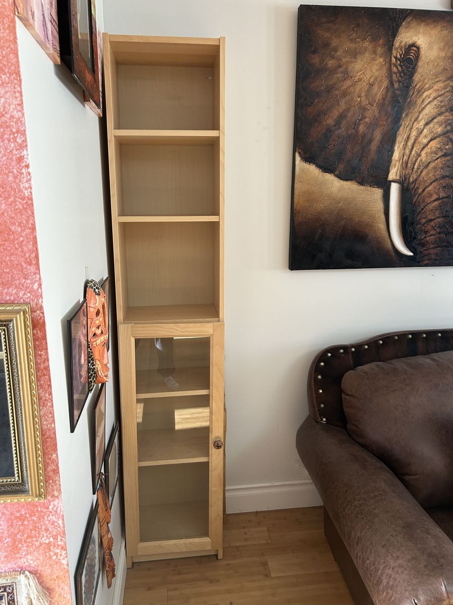 Ikea bookcase, 6 shelf, w/glass bottom door