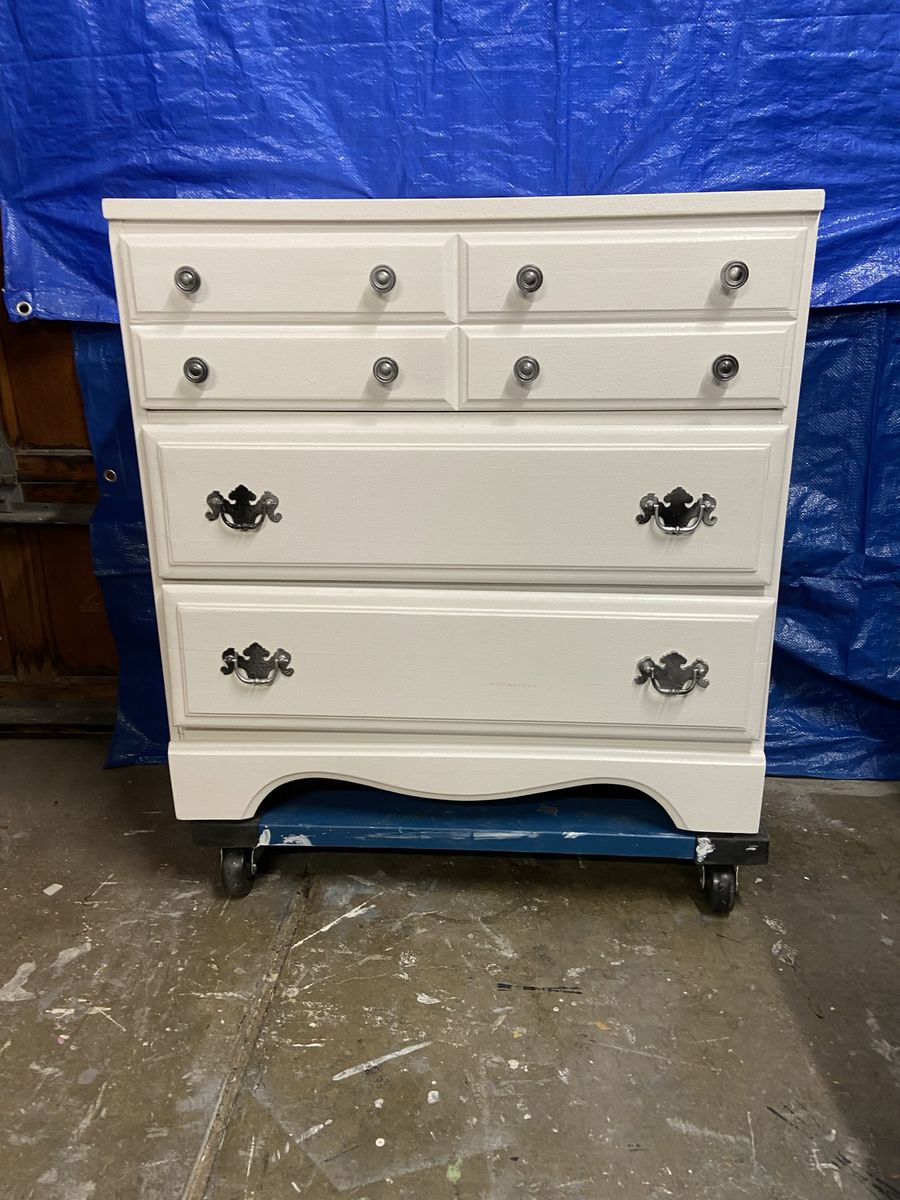Custom Painted white Dresser - 4 Drawers, Star Lined, Refurbished Wood Furniture