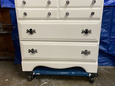 Custom Painted white Dresser - 4 Drawers, Star Lined, Refurbished Wood Furniture
