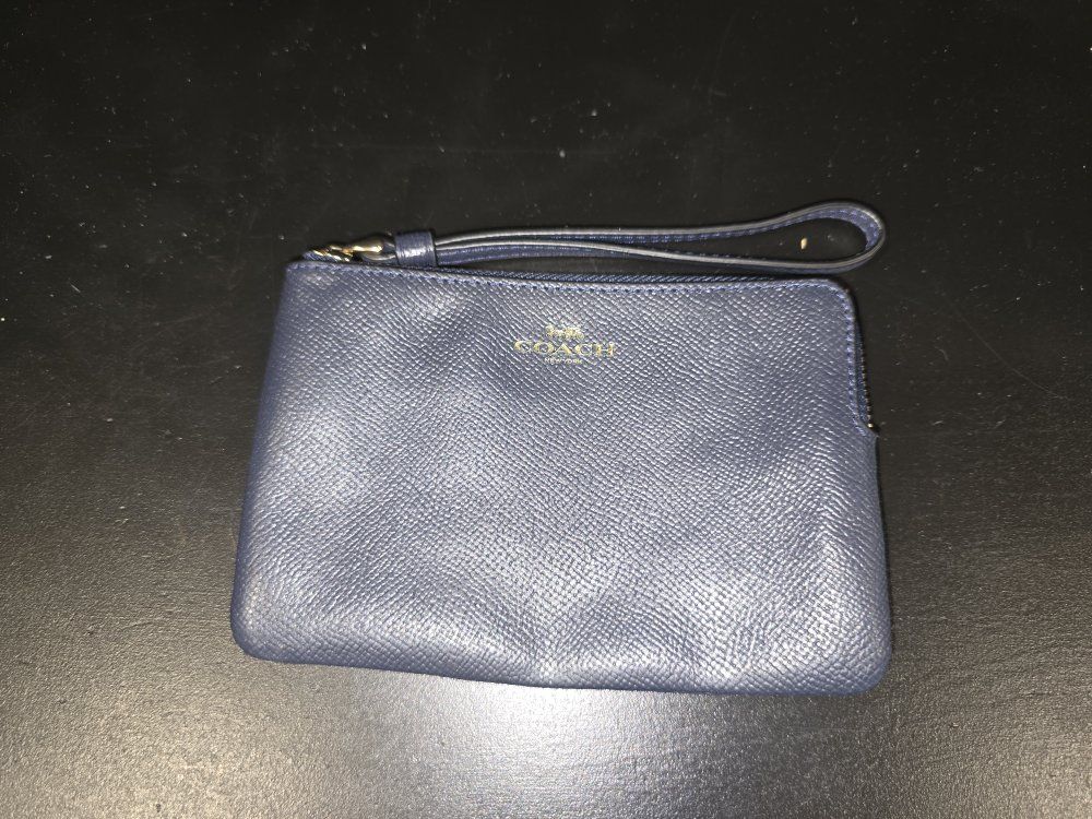 Coach Blue Leather Wristlet Wallet with Gold Hardware - Perfect for On-the-Go Essentials