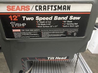 Sears Craftsman 12" Two Speed Band Saw - 1 1/8 HP, Tilt Head, Built-in Work Light
