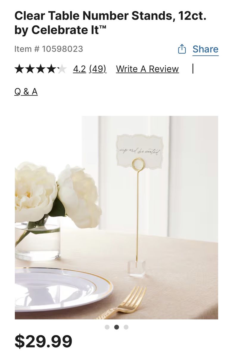 Gold & Clear Photo/Table Number Stands