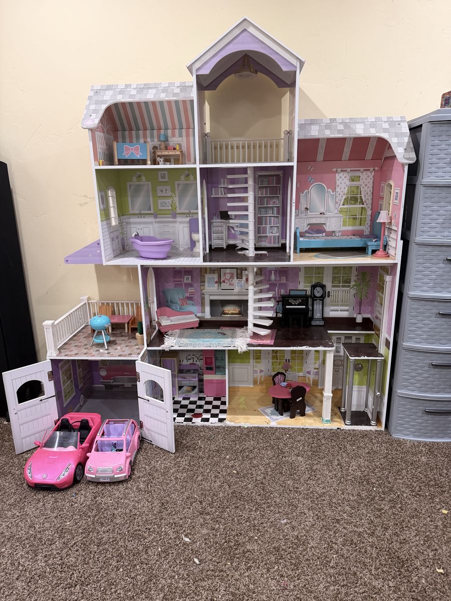 KidKraft Grand View Mansion Dollhouse with Furniture & 2 Barbie Cars