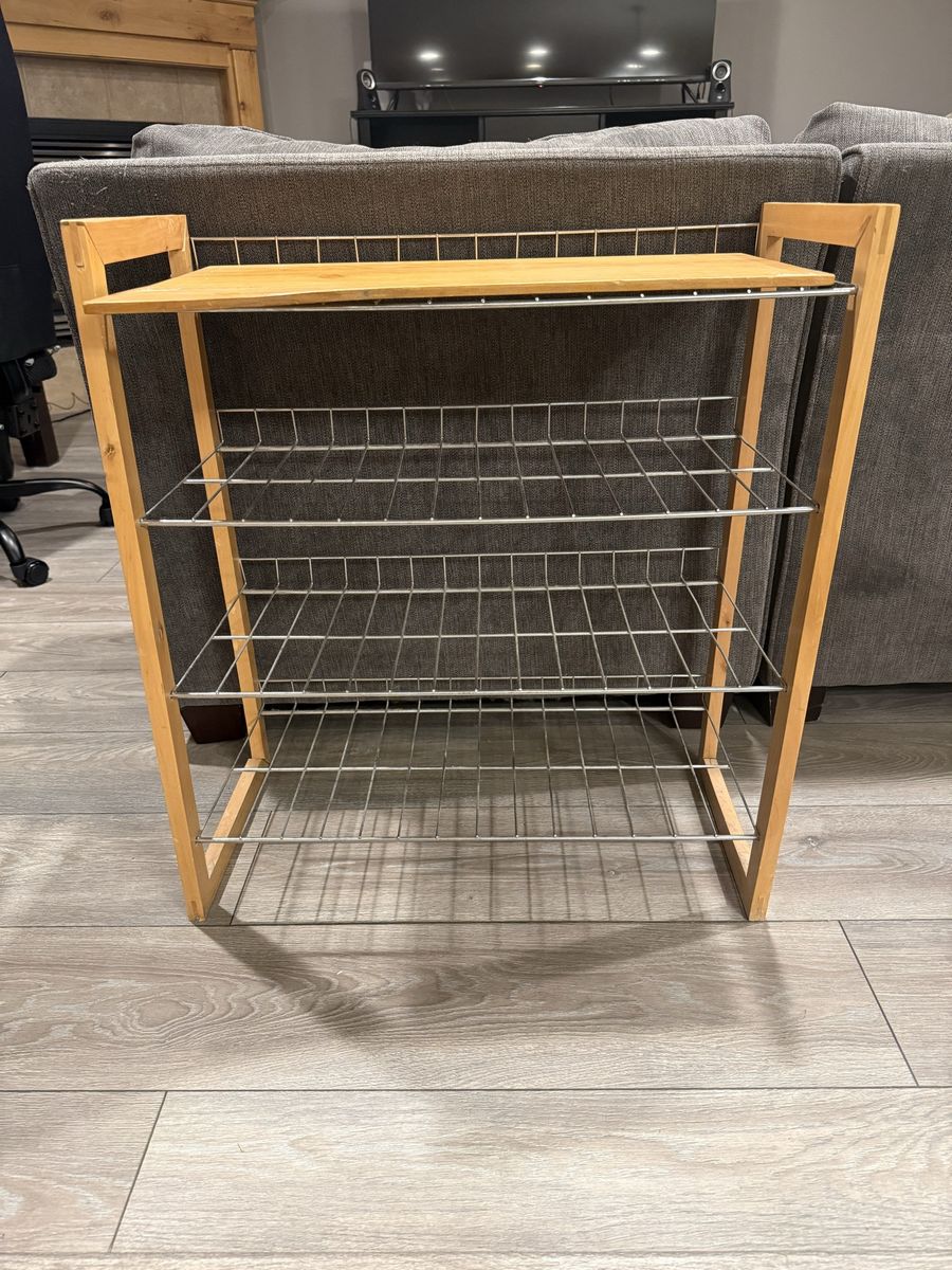 Wooden and Metal Wire Multi-Tier Storage Rack Organizer
