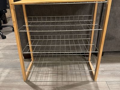 Wooden and Metal Wire Multi-Tier Storage Rack Organizer