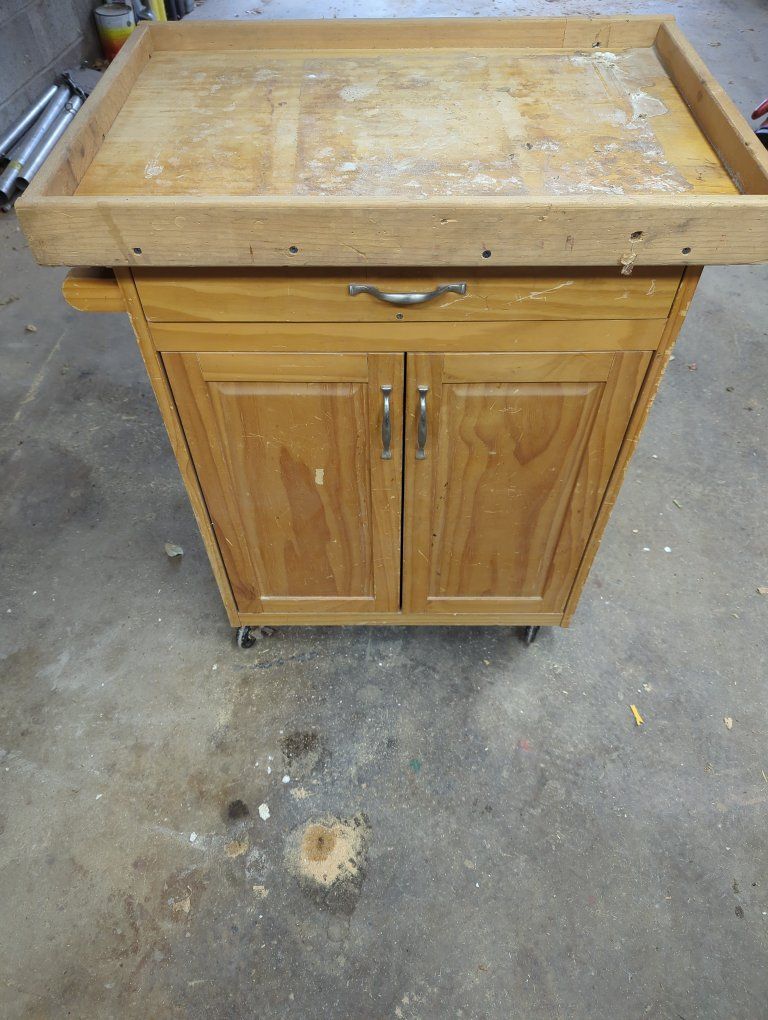 Wooden Rolling Kitchen Cart Island with Cabinet Drawer and Side Bar