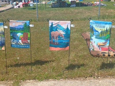 set of 4 fun and colorful garden flags