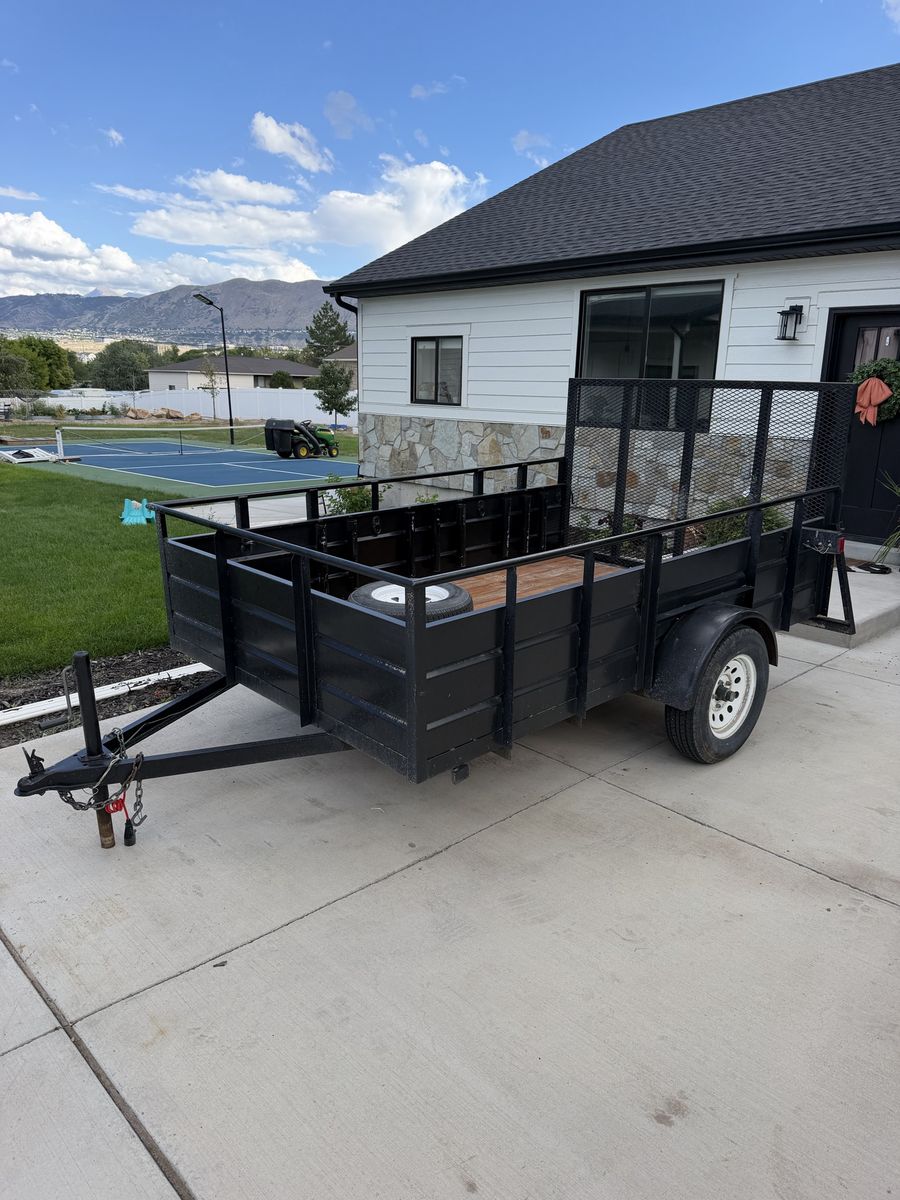 6x10 Black Utility Trailer with Ramp Gate and Wood Floor