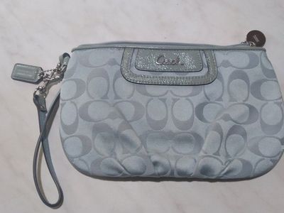 Coach Signature C Canvas & Patent Leather Wristlet Light Blue Y2K Style