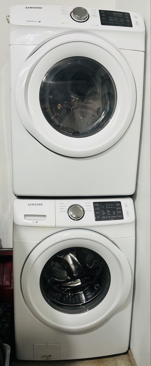 Samsung White Front Load Washer and Dryer Stackable Set - Electric, Used