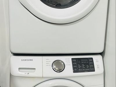 Samsung White Front Load Washer and Dryer Stackable Set - Electric, Used
