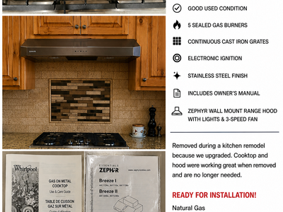 Whirlpool 30" Gas Cooktop & Zephyr Range Hood – $350 OBO