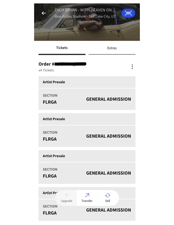4 GA/Floor Tickets to Zach Bryan 8/7/26 Rice Eccles Stadium