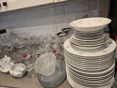 Large Lot of Assorted Dinnerware, Crystal Bowls, and Glassware