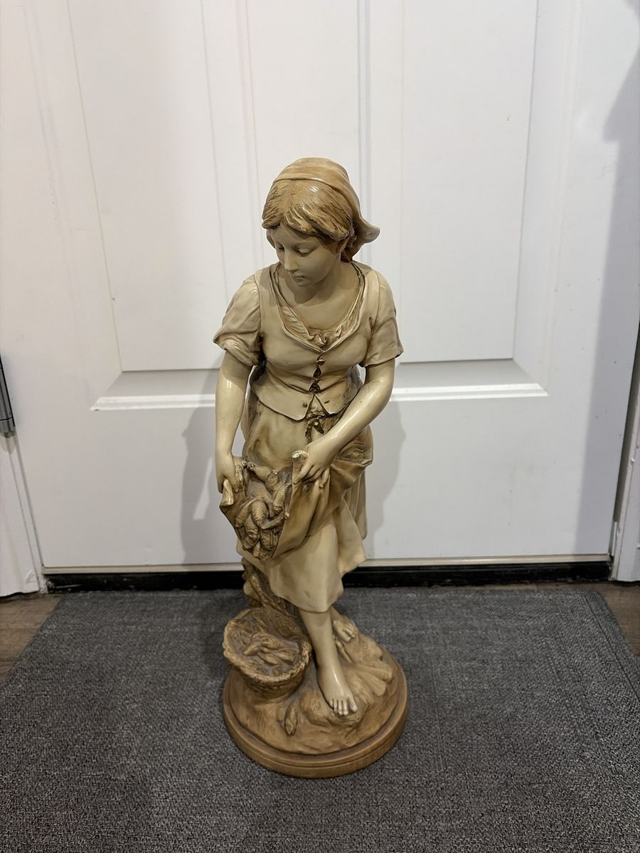 Like New Rare Vintage L. Gregoire Figurine Statue Woman with Basket Signed