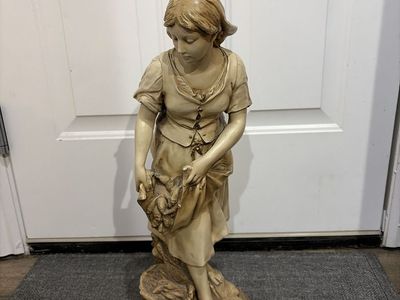 Like New Rare Vintage L. Gregoire Figurine Statue Woman with Basket Signed