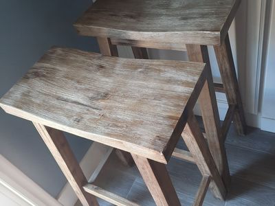 Set of 2 Boraam Sonoma 29" Barnwood Wire-Brush Saddle Barstools - Solid Acacia