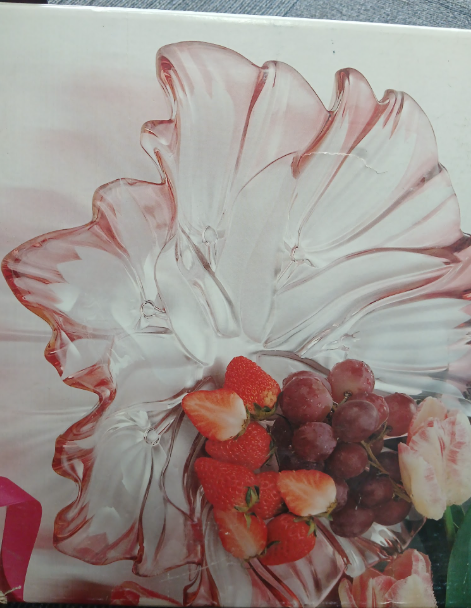 Mikasa Tulip Crystal Pedestal Fruit Bowl, Pink and Clear, 13 1/4 inch Diameter, Floral Design-Fragiles