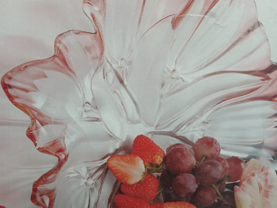 Mikasa Tulip Crystal Pedestal Fruit Bowl, Pink and Clear, 13 1/4 inch Diameter, Floral Design-Fragiles