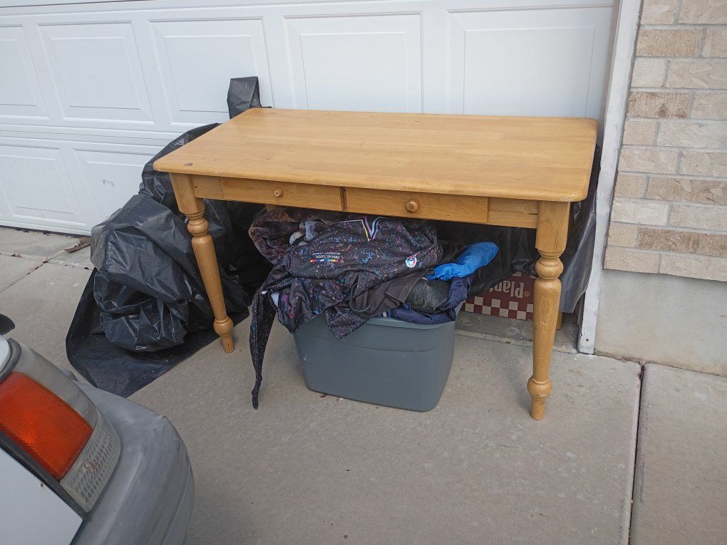 Vintage Wooden Desk with Drawers and Turned Legs