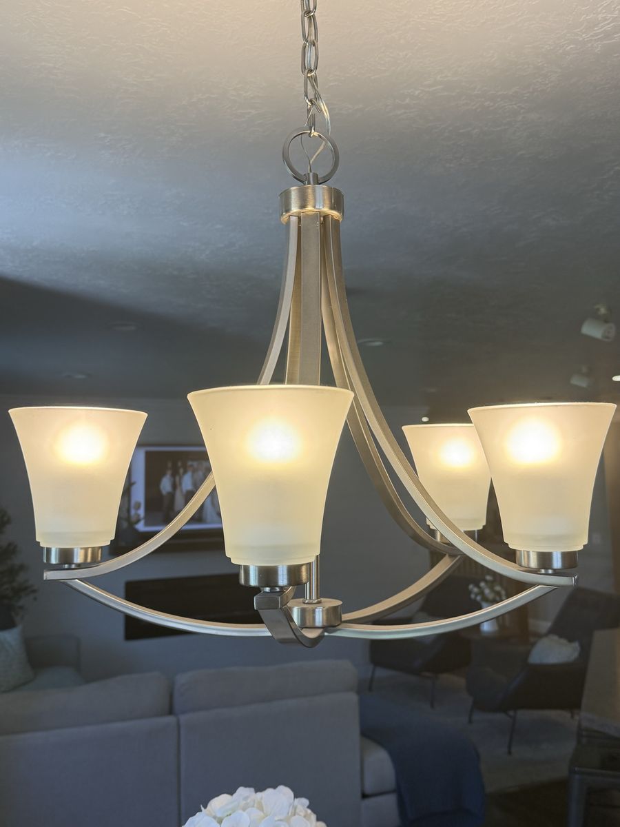 Brushed Nickel 5-Light Chandelier & Matching Pendant Lights Set