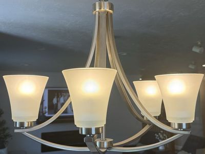 Brushed Nickel 5-Light Chandelier & Matching Pendant Lights Set